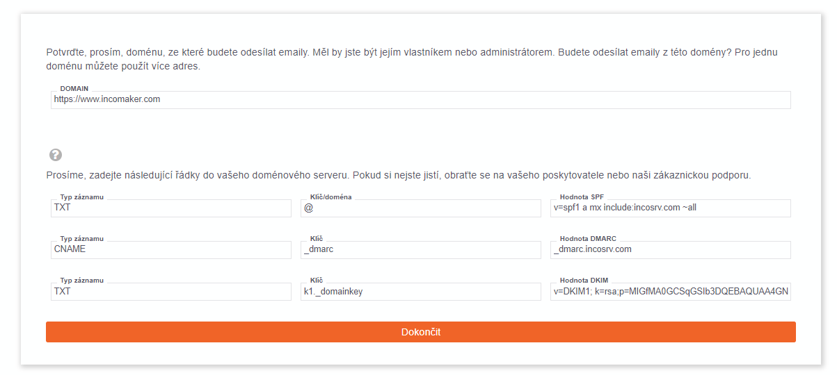 Nastavení DNS dialog Nastavení DNS dialog