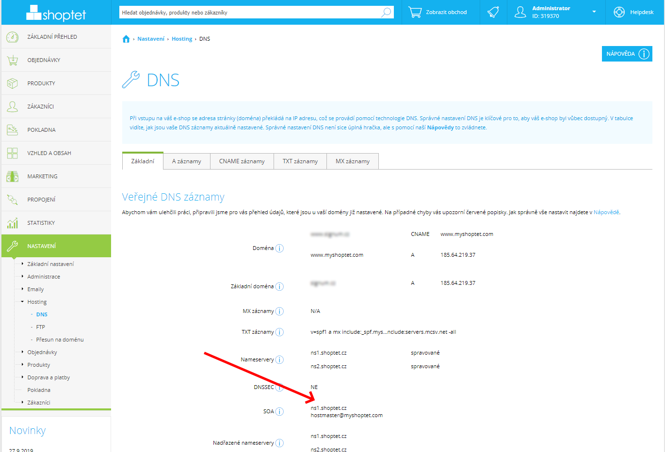 Shoptet - nastavení DNS Shoptet - nastavení DNS