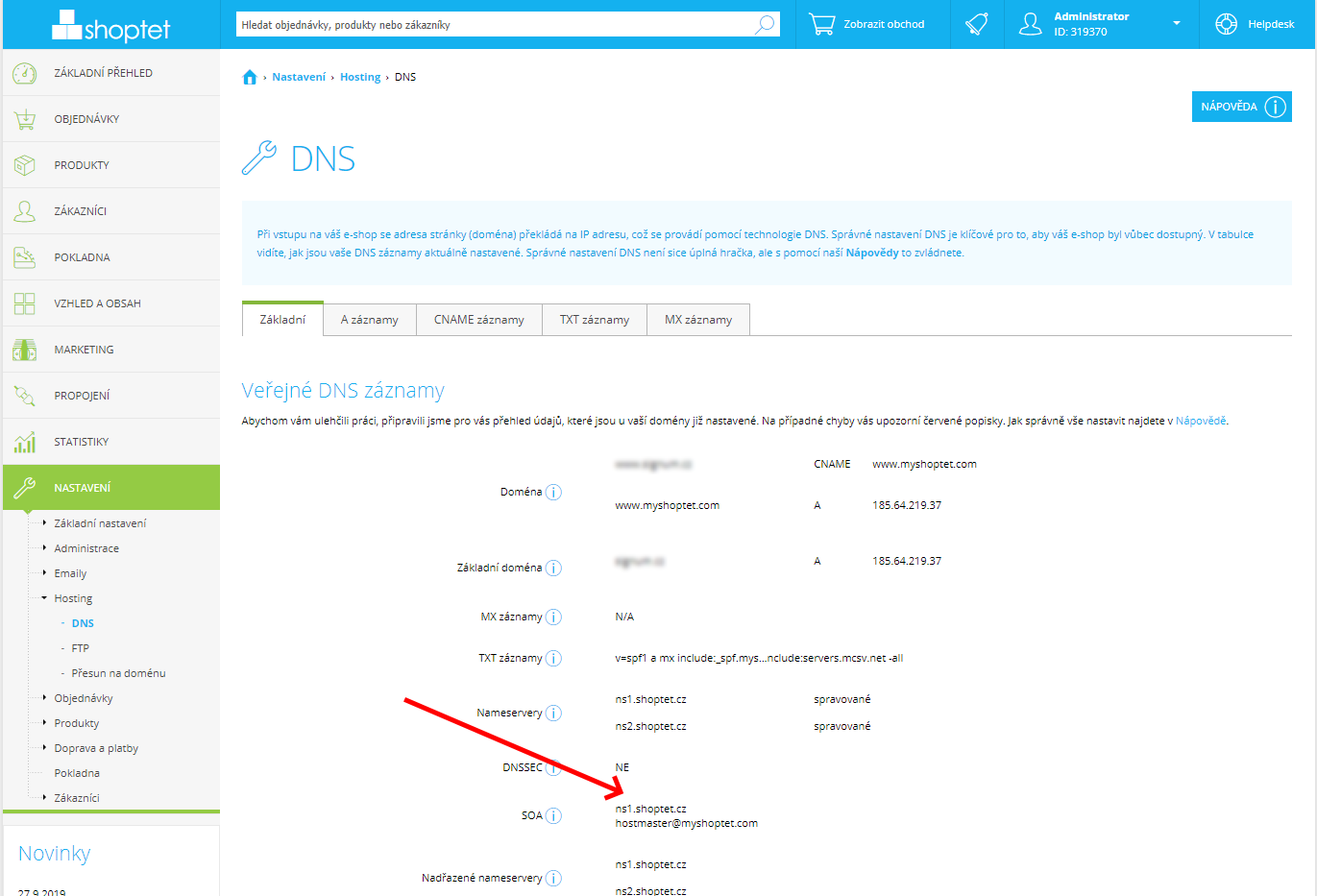 Shoptet - nastavení DNS