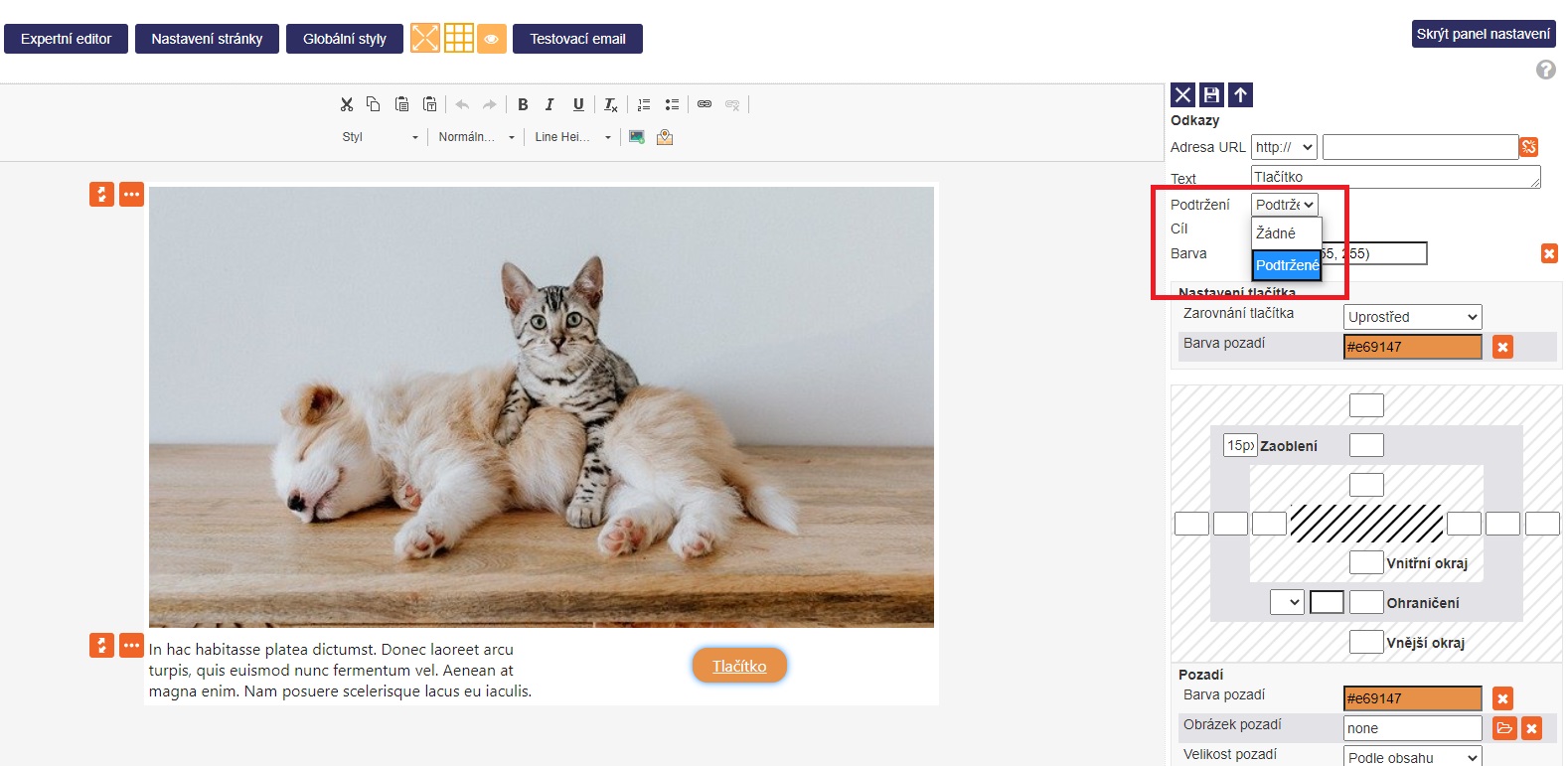 Editace tlačítka Editace tlačítka