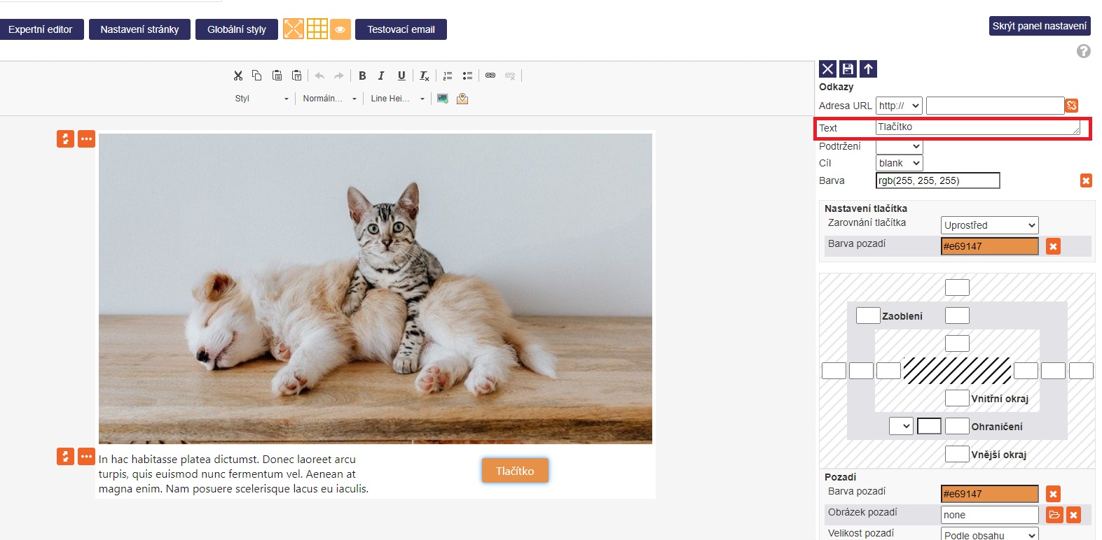 Editace tlačítka Editace tlačítka