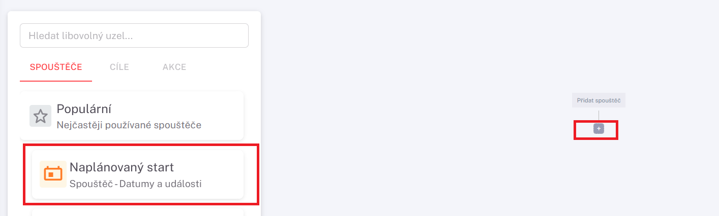 Scheduled start trigger and the button for adding a trigger to SmartFlow